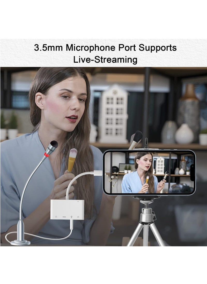 Generic - iPhone Microphone Adapter for Live-Streaming, HDMI Adapter for iPhone to TV, Dual USB Female OTG Adapter with Charging Port Compatible with iPhone/iPad/iPod, No Application, Plug and Play - Image 1