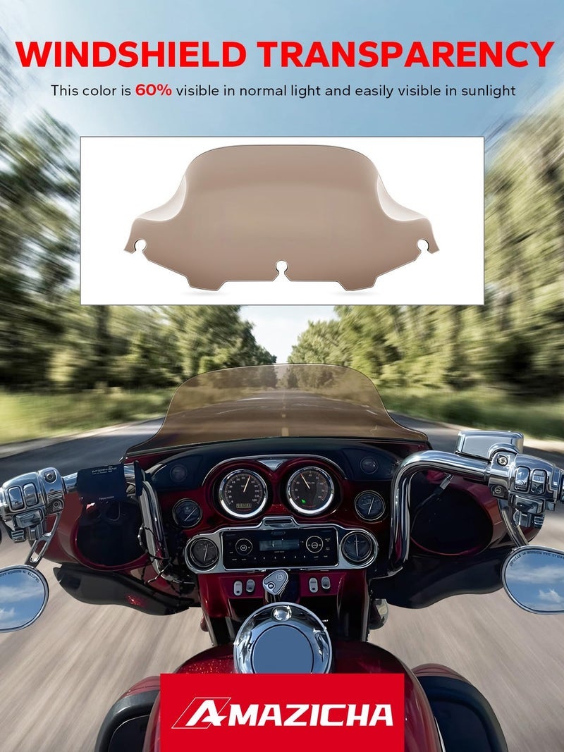 Amazicha Smoke 8" Wave Windshield Windscreen Compatible for Harley Davidson Street Glide Electra Glide Ultra Classic Touring FLHT FLHTC FLHX 1996-2013 - Image 3