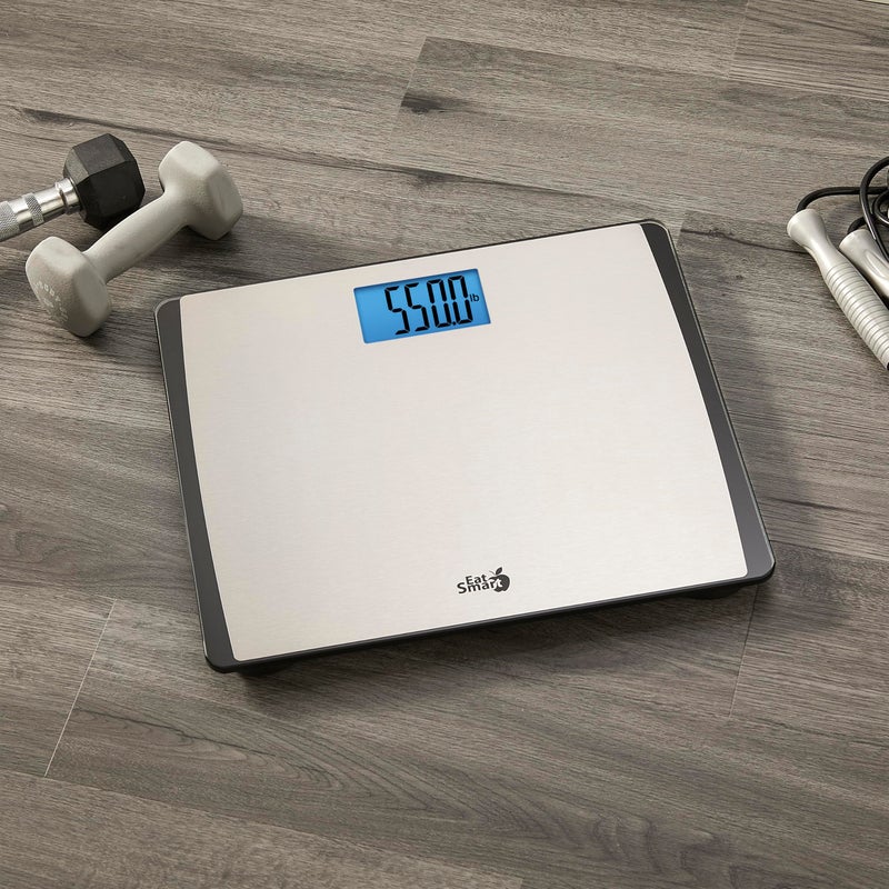 EatSmart Eat Smart Precision 550 Pound Extra-High Capacity Digital Bathroom Scale, Extra-Wide Platform, Stainless Steel Body Weight Scale with Step-On Tech, Silver - Image 5