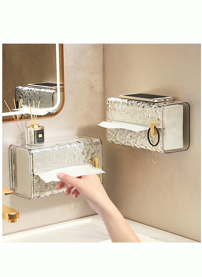 MIXDE Acrylic Tissue Box Tissue Dispenser Dryer Sheet Holder,Clear Water Ripple Tissue Storage for Bathroom Kitchen Living Room Bedroom Office Car Desk or Wall Mounted Creative Ins Style Tissue Box  - Image 1