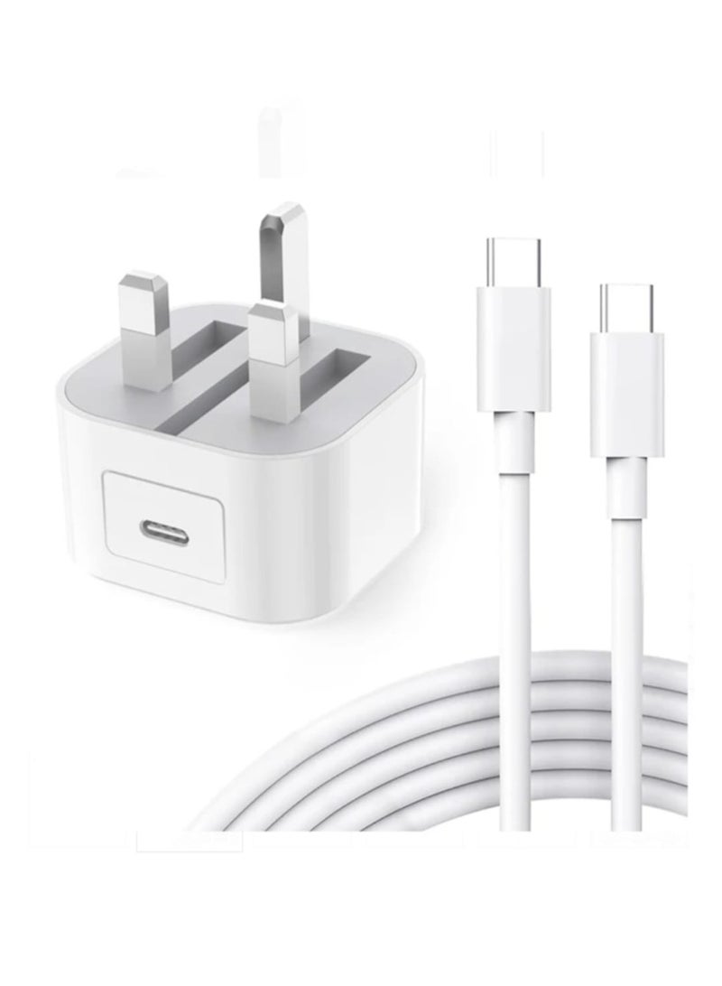 محول طاقة أصلي USB-C بقوة 20 واط مع كابل شحن USB-C بطول مترين بقوة 240 واط لأجهزة iPhone (مجموعة كومبو) أبيض - Image 2