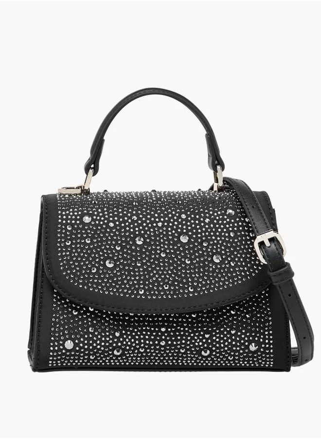 Celeste Women Embellished Satchel Bag with Top Handle and Detachable Strap