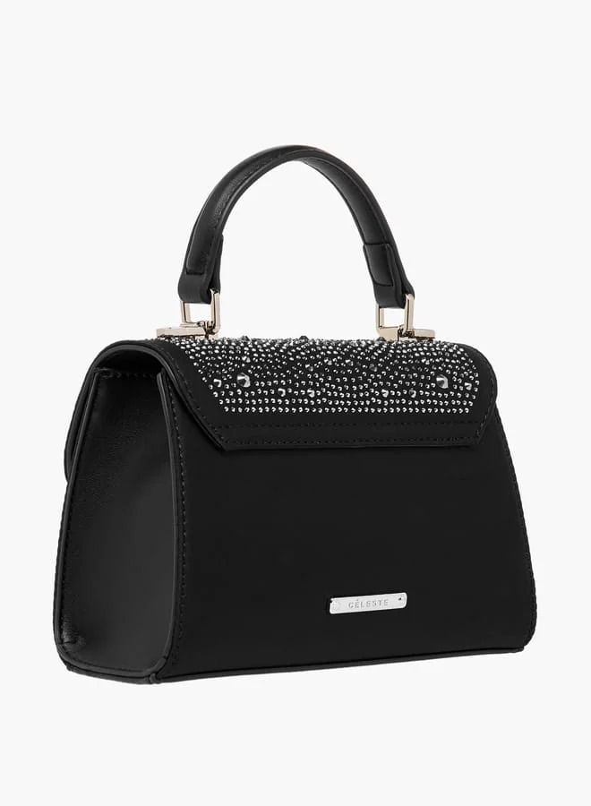 Celeste Women Embellished Satchel Bag with Top Handle and Detachable Strap