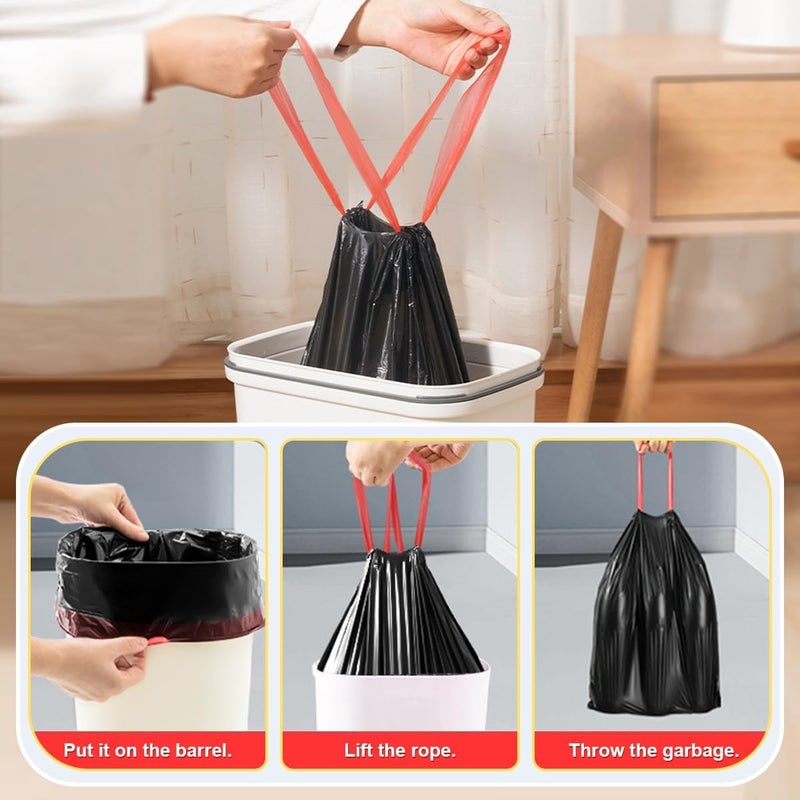 QILERR 4-6L Drawstring Bin Liners - 80 Count Small Black Garbage Bags with Tie Handles - Image 4