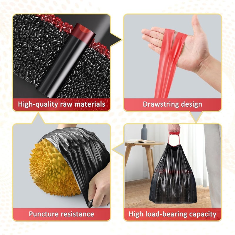 QILERR 4-6L Drawstring Bin Liners - 80 Count Small Black Garbage Bags with Tie Handles - Image 2