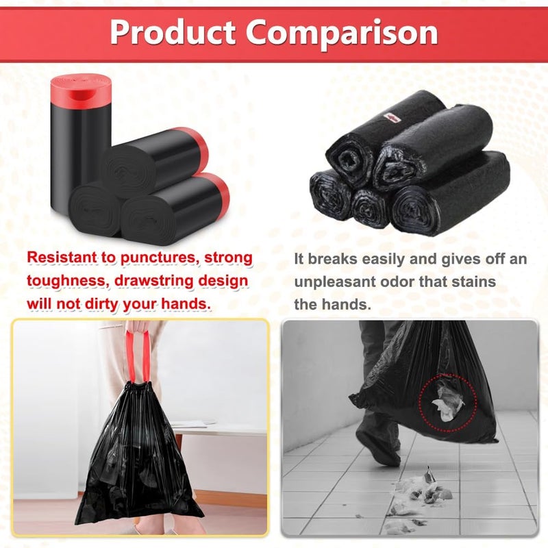QILERR 4-6L Drawstring Bin Liners - 80 Count Small Black Garbage Bags with Tie Handles - Image 3