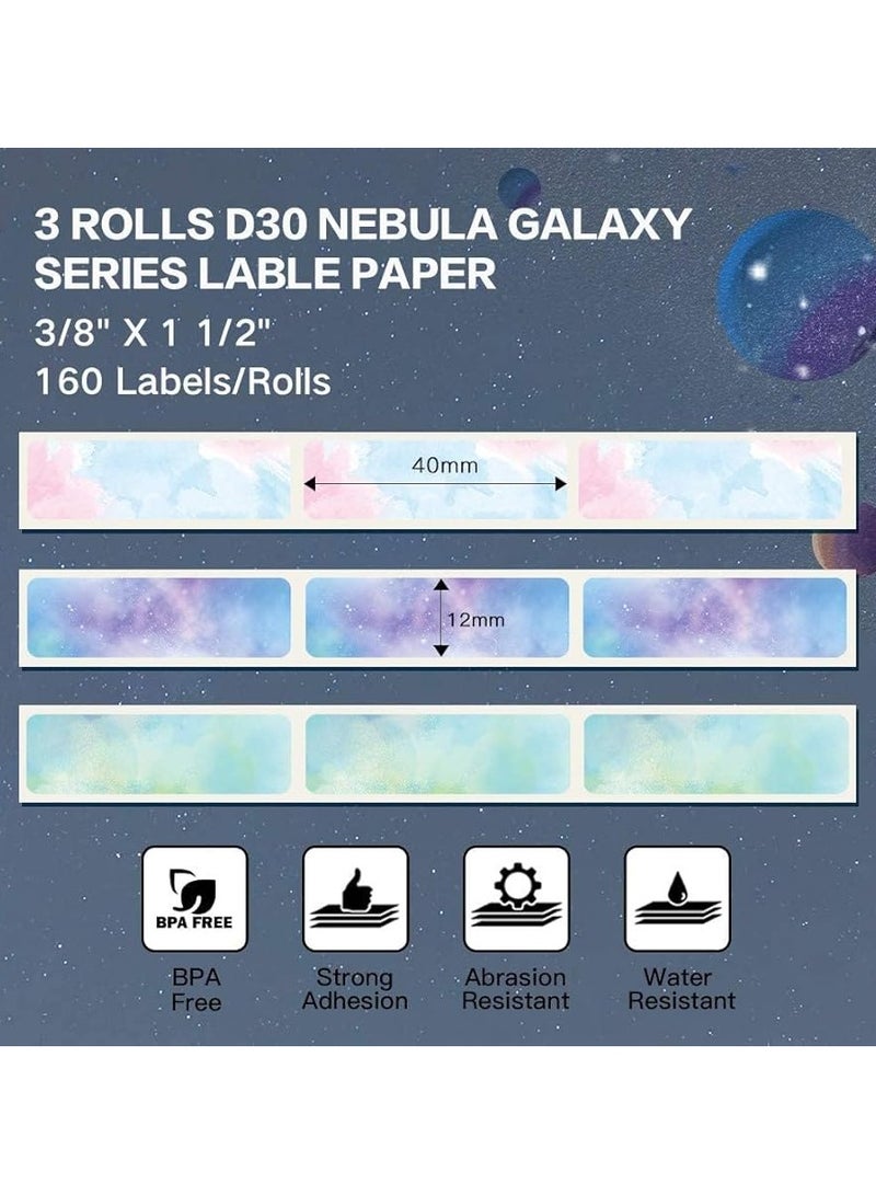 phomemo Starry Night Pattern Label 12×40mm (Inch 0.47"*1.57")-160 Labels/Roll, Black on Stars Pattern, 3 Rolls | Compatible with D30/D35/Q30/Q30S Printer  - Image 3