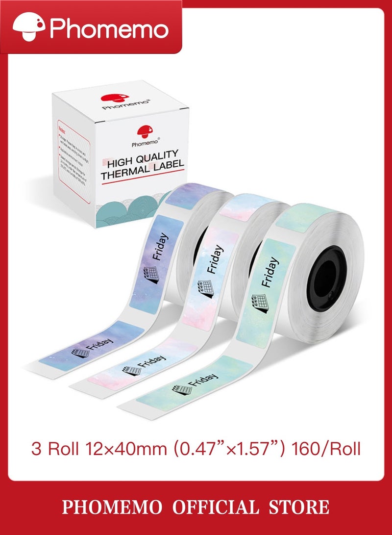 phomemo Starry Night Pattern Label 12×40mm (Inch 0.47"*1.57")-160 Labels/Roll, Black on Stars Pattern, 3 Rolls | Compatible with D30/D35/Q30/Q30S Printer  - Image 1