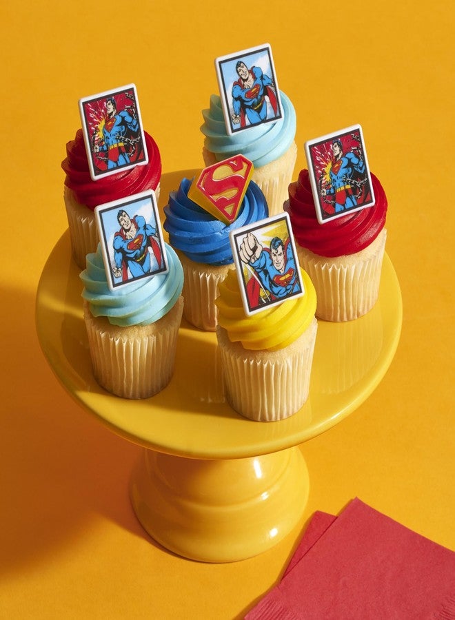DecoPac 24 Superman Cupcake Rings, Superhero DC Cupcake Decorations, Food Safe Cake Toppers - 24 Pack - Image 4