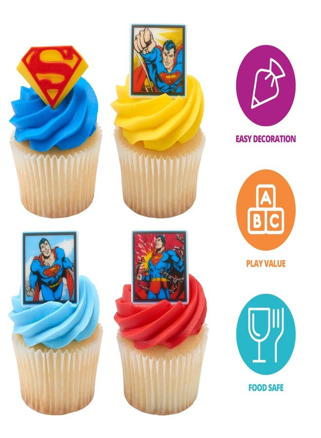 DecoPac 24 Superman Cupcake Rings, Superhero DC Cupcake Decorations, Food Safe Cake Toppers - 24 Pack - Image 2