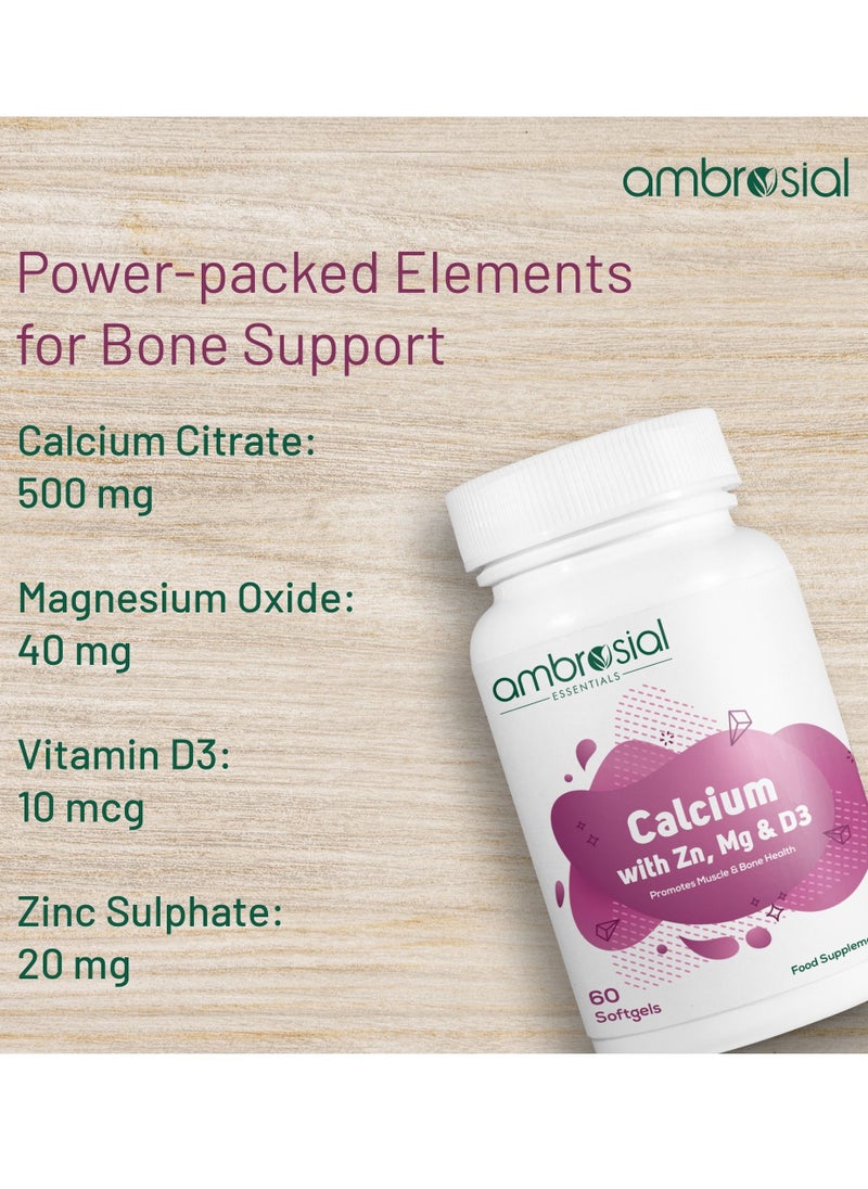 ambrosial - Calcium Magnesium Zinc And Vitamin D3 Calcium Tablets- 60 Softgels - Image 1