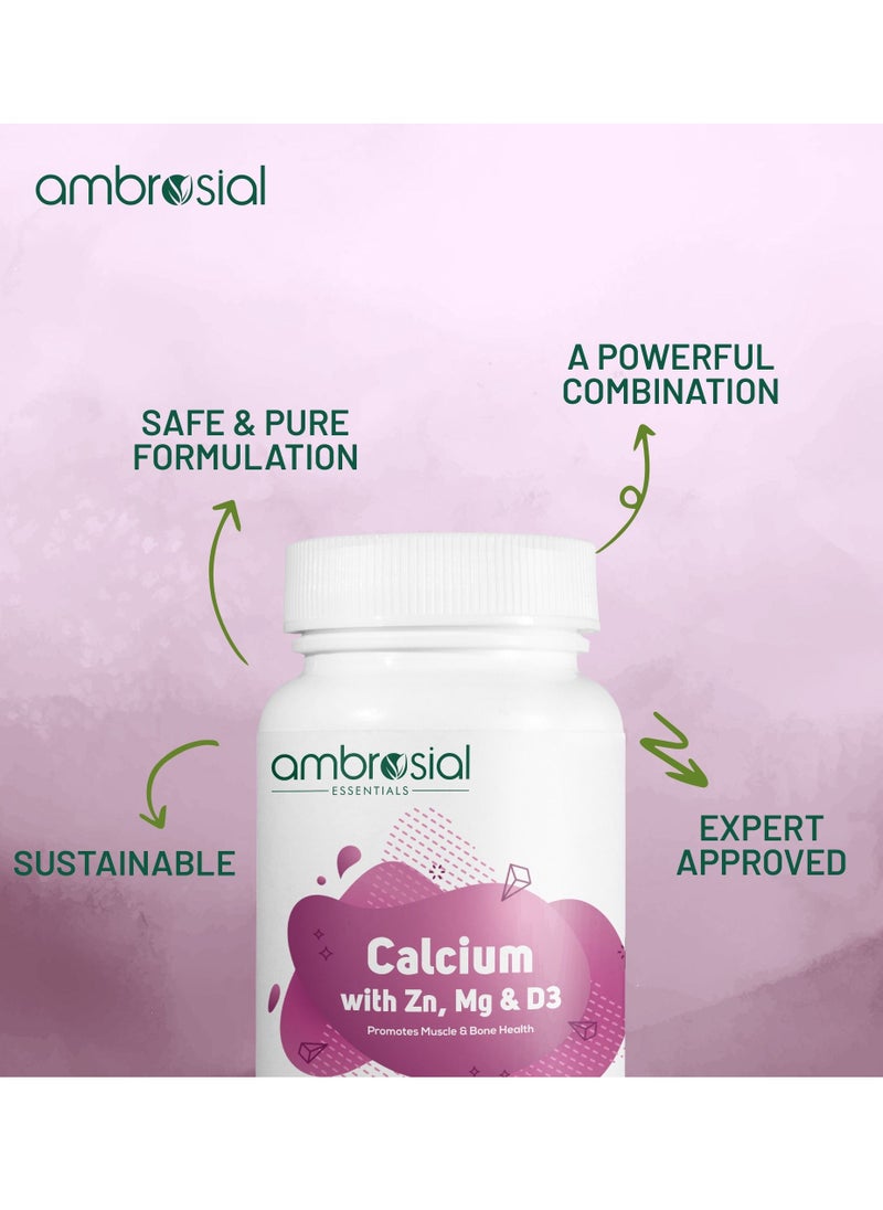 ambrosial - Calcium Magnesium Zinc And Vitamin D3 Calcium Tablets- 60 Softgels - Image 1