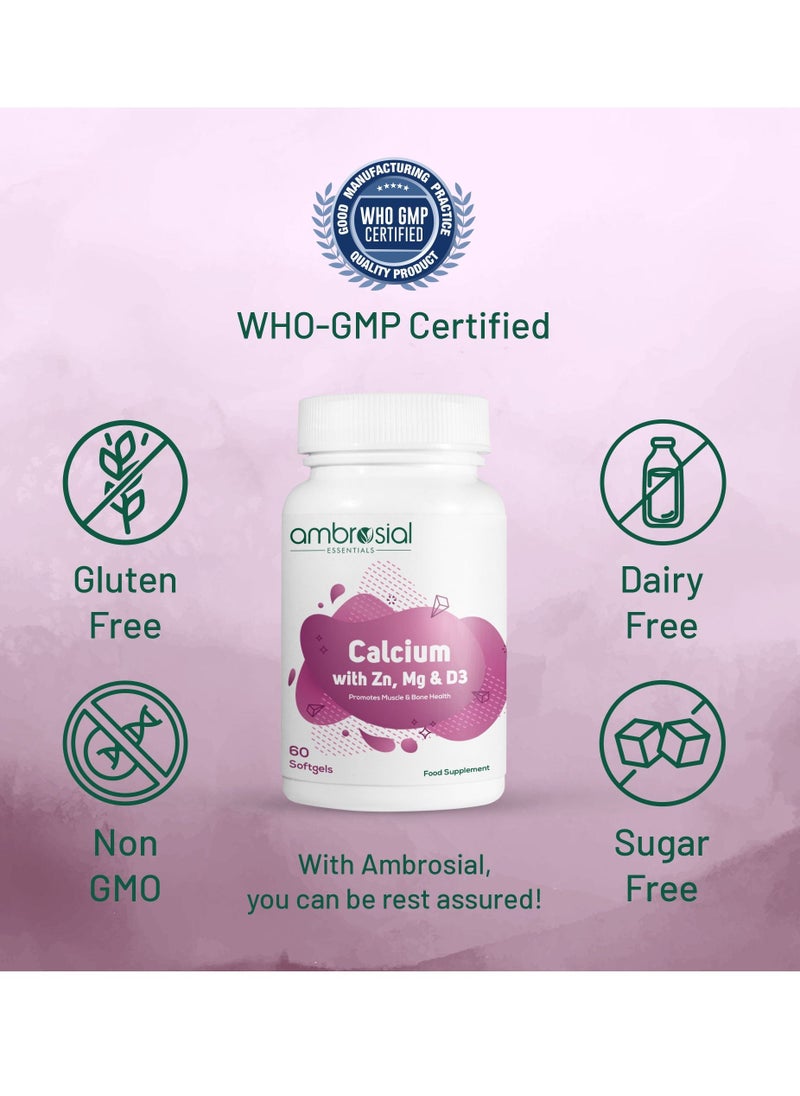 ambrosial - Calcium Magnesium Zinc And Vitamin D3 Calcium Tablets- 60 Softgels - Image 1