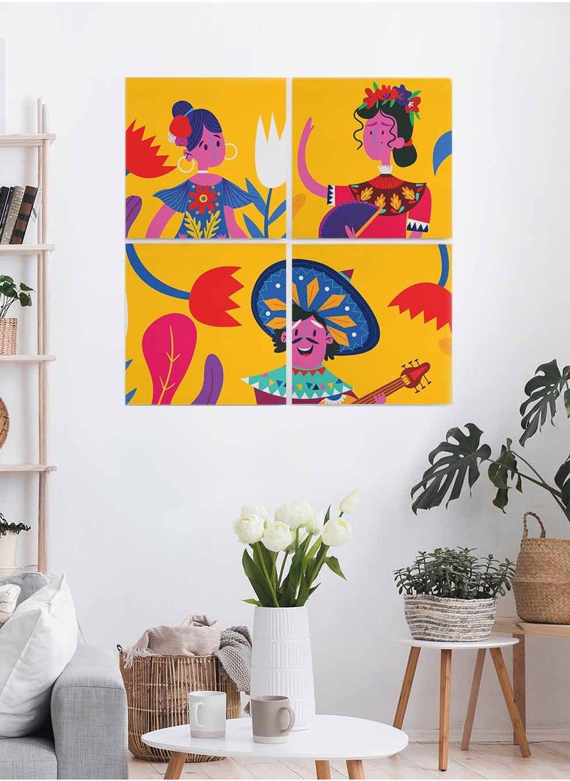 LOWHA Set Of 4 Framed Square Canvas Wall Arts Stretched Over Wooden Frame, Colorful Characters Painting, For Home, Living Room, Office Decor  - Image 2