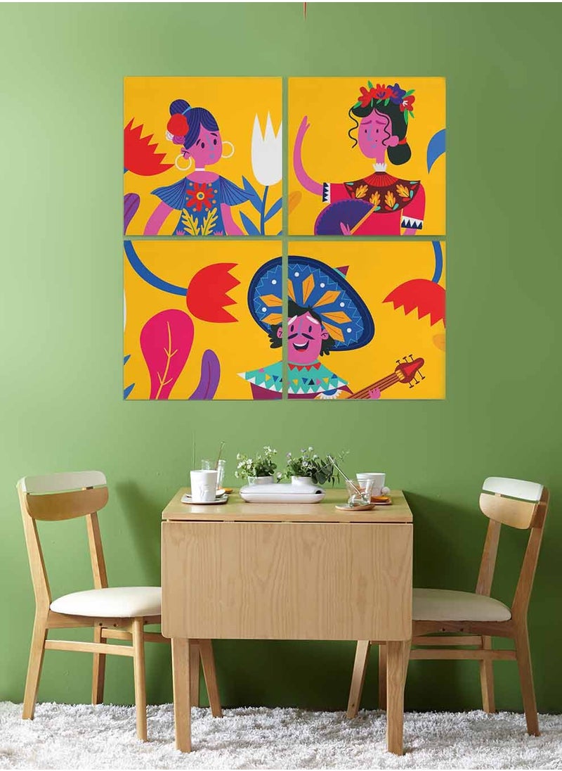 LOWHA Set Of 4 Framed Square Canvas Wall Arts Stretched Over Wooden Frame, Colorful Characters Painting, For Home, Living Room, Office Decor  - Image 3