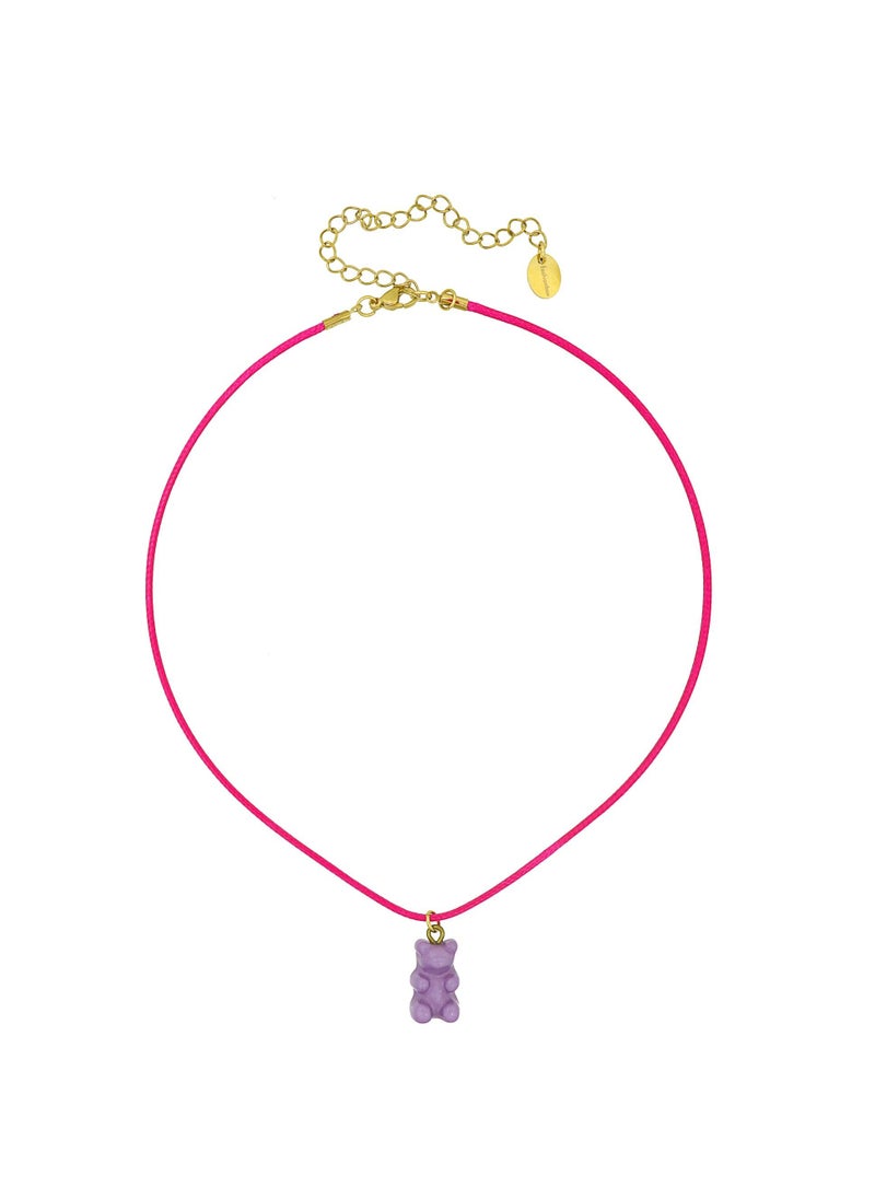 Fashionbox Lola Gummy Bear Cord Necklace Hot Pink/ Violet/Gold Plated 