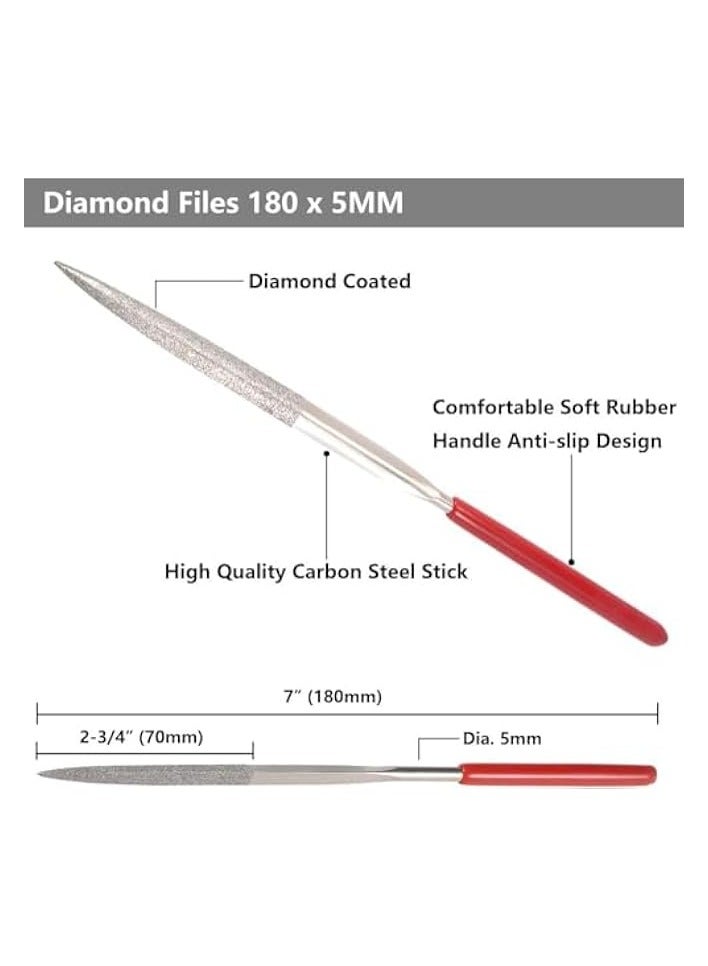 PROMASS 10 Pcs Fine Diamond File Set Metal Round Needle Files Triangular Square Flat Shape Jeweler Files Set Rasp Riffler File Tool Kit for Glass Wood Stone Jewelry Carving Sanding Polishing - Image 3