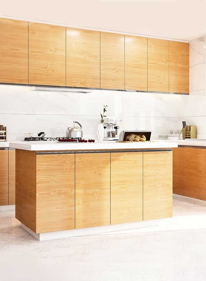 رَوَائِد ورق جدران بتصميم خشب الجوز 45×300 سم – بلون خشب أصفر، لاصق ذاتي وقابل للإزالة، لتغليف الخزائن والمكاتب والدولايب – لفة فينيل بنقش حبيبات الخشب - Image 3