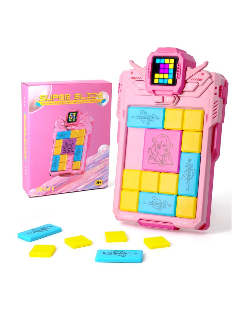 Excefore Super Slide Puzzle Games with 1500+ Challenges, Huarong Road Digital Sliding Puzzle, Brain Teaser Puzzle, STEM Toys for Kids, Teens, Travel Games Birthday for Boys Girls (Pink)  - Image 1