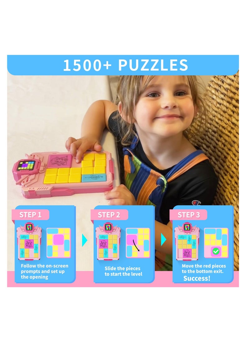 Excefore Super Slide Puzzle Games with 1500+ Challenges, Huarong Road Digital Sliding Puzzle, Brain Teaser Puzzle, STEM Toys for Kids, Teens, Travel Games Birthday for Boys Girls (Pink)  - Image 2