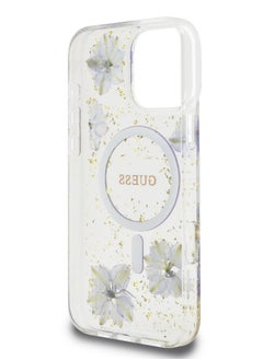 GUESS iPhone 16 Pro Magsafe Case Hard Cover with Resin Flowers Design / Drop protection / Comfortable Grip- Purple  - Image 4