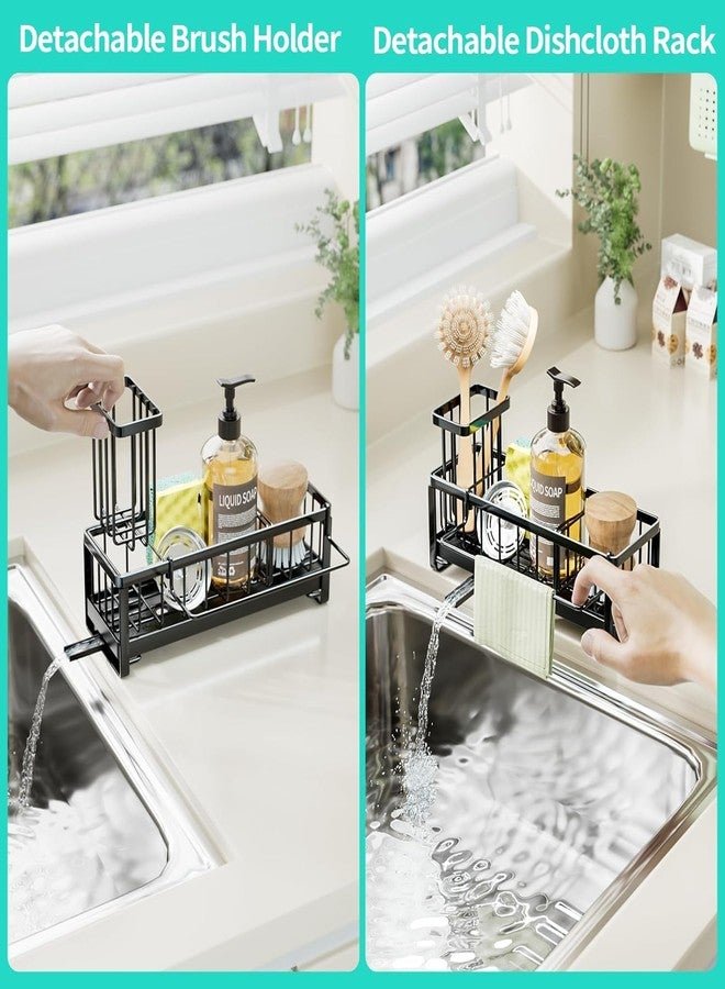 GALV Sink Caddy Sponge Holder for Kitchen with Brush Holder and Big Metal Sink Draining Rack, Rustproof Kitchen Sink Organizer for Sponge, Soap Dispenser Storage Accessories (Black) (1 pcs) - Image 4