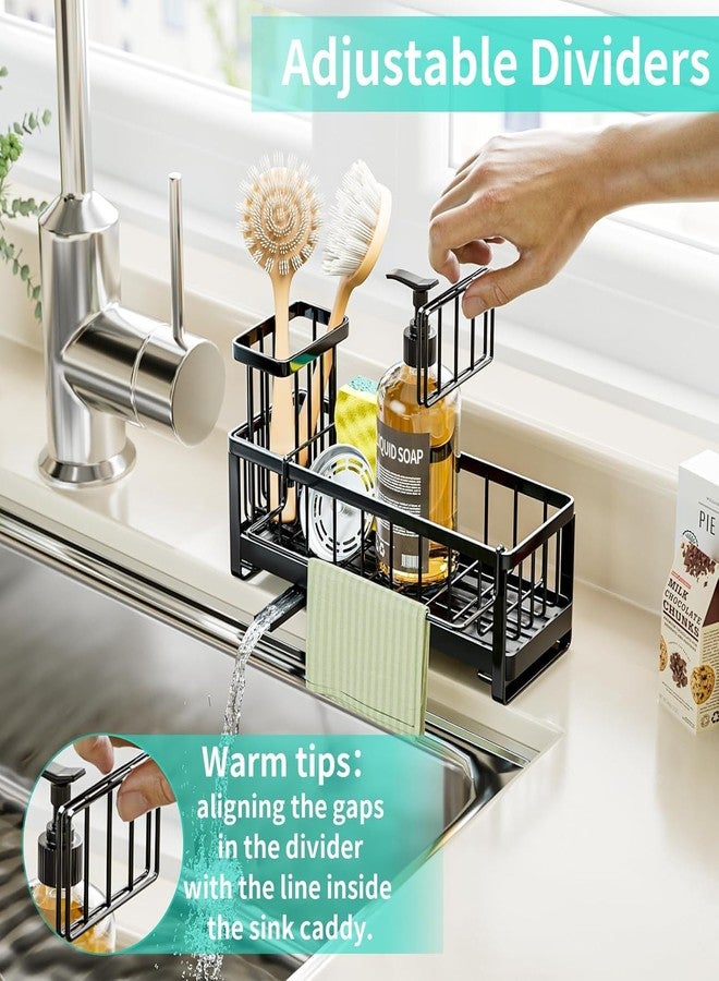 GALV Sink Caddy Sponge Holder for Kitchen with Brush Holder and Big Metal Sink Draining Rack, Rustproof Kitchen Sink Organizer for Sponge, Soap Dispenser Storage Accessories (Black) (1 pcs) - Image 5