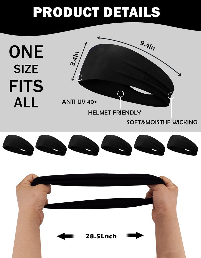 Kninmdor 6 Pack Sport Headbands for Men & Women, Sweat Wicking Workout Sweatband, Black Hairband for Running, Cycling, Football, Yoga (Black 6 Pack) - Image 2