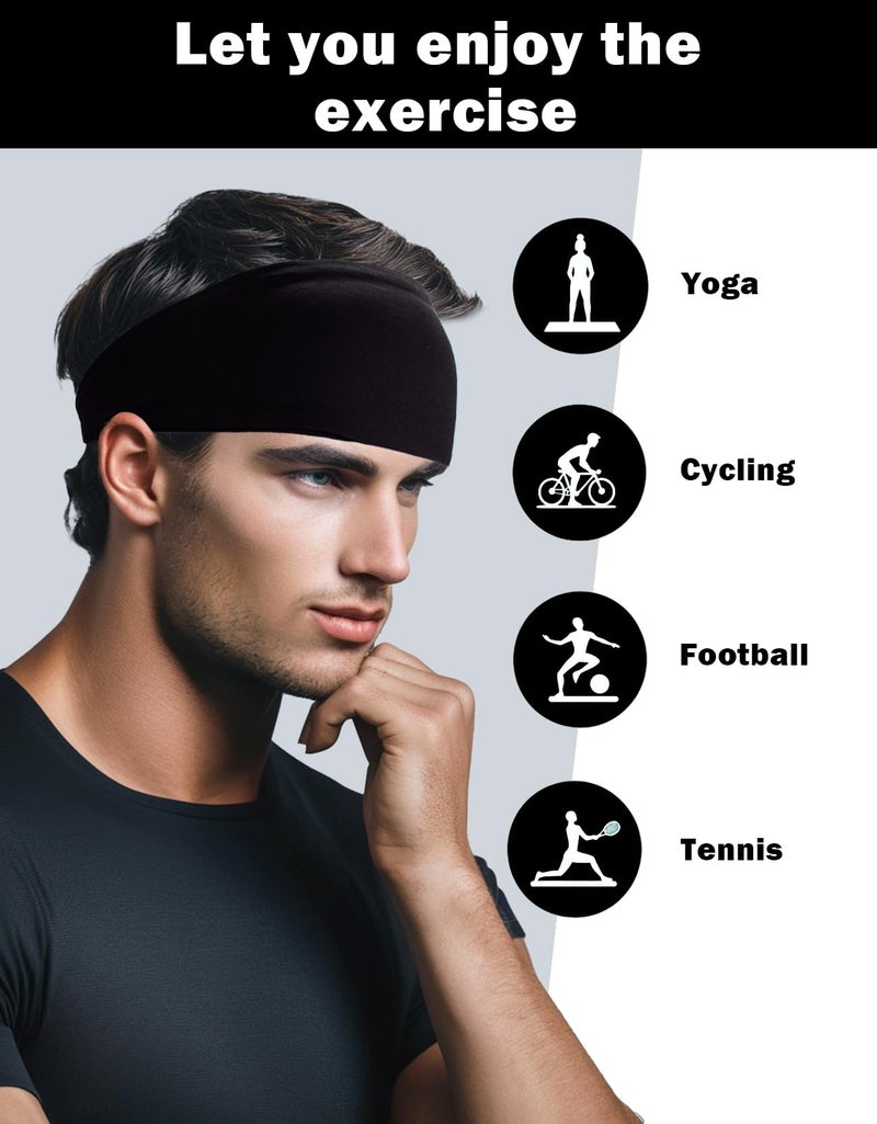 Kninmdor 6 Pack Sport Headbands for Men & Women, Sweat Wicking Workout Sweatband, Black Hairband for Running, Cycling, Football, Yoga (Black 6 Pack) - Image 4