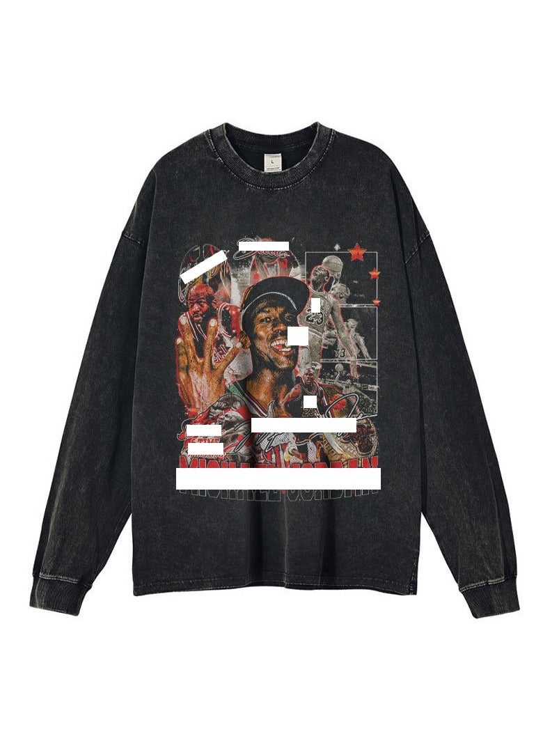 KUYING Basketball Star Washed Old American Retro Loose Sportswear