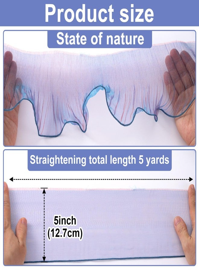 OIIKI 5 Yard Retro Ruffle Lace Border, Pleated Chiffon Trim Ribbon, Retro Ruffle Tulle Lace Border for Sewing Clothes, Cake Decoration, Crafts - Gradient Purple Blue - Image 2