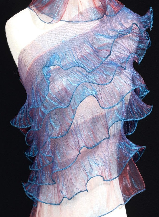 OIIKI 5 Yard Retro Ruffle Lace Border, Pleated Chiffon Trim Ribbon, Retro Ruffle Tulle Lace Border for Sewing Clothes, Cake Decoration, Crafts - Gradient Purple Blue - Image 1