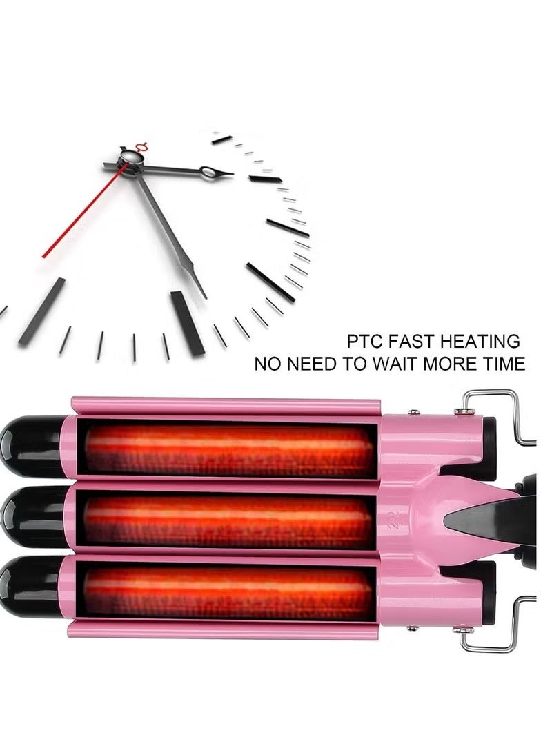 3 Barrel Curling Iron Hair Crimper 22mm Professional Hair Curling Wand with Two Temperature Control Fast Heating Portable Crimpers for Waving Hair (Pink) - Image 3