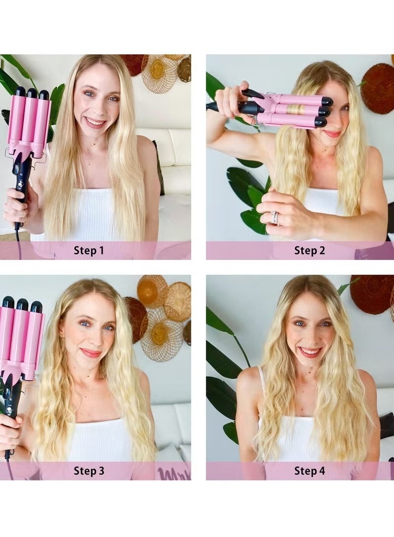 3 Barrel Curling Iron Hair Crimper 22mm Professional Hair Curling Wand with Two Temperature Control Fast Heating Portable Crimpers for Waving Hair (Pink) - Image 5