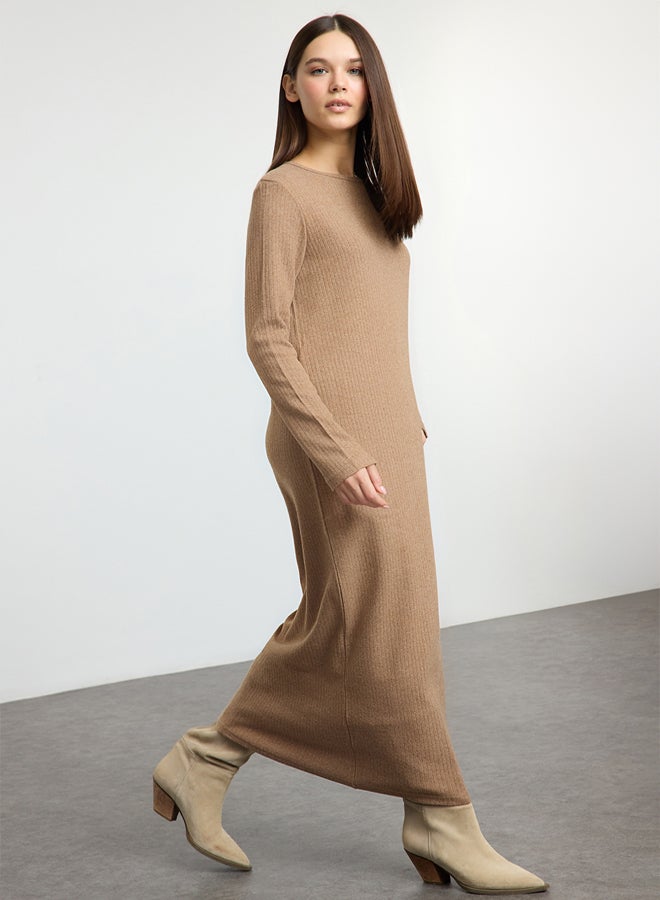 trendyol Beige Soft Fabric Knit Dress - Image 2