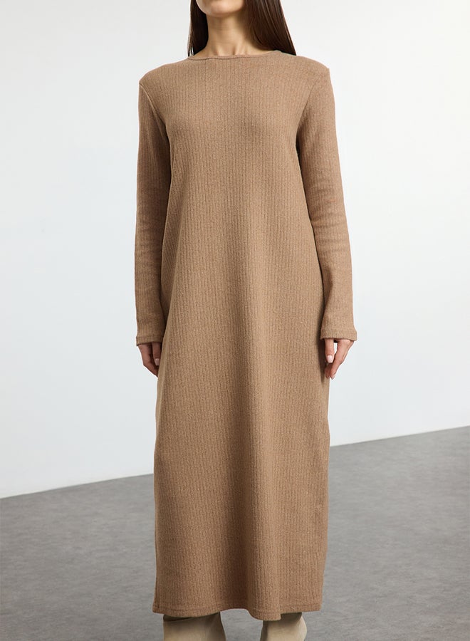 trendyol Beige Soft Fabric Knit Dress - Image 4