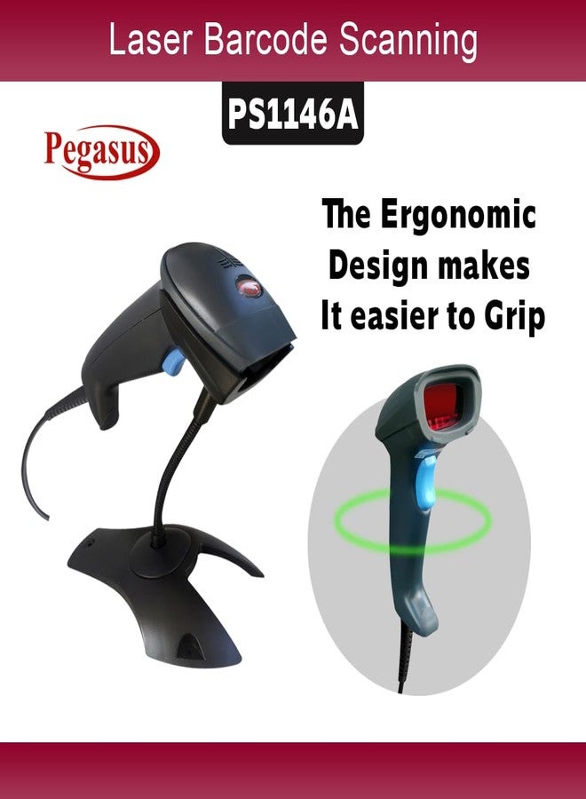 Pegasus PS1146A 1D Barcode Scanner | Wired Laser Scanner with Hands-Free Auto Sensing | Barcode Reader | 2 Years Warranty | Compatible with PC for Store, Supermarket, Warehouse - Image 5
