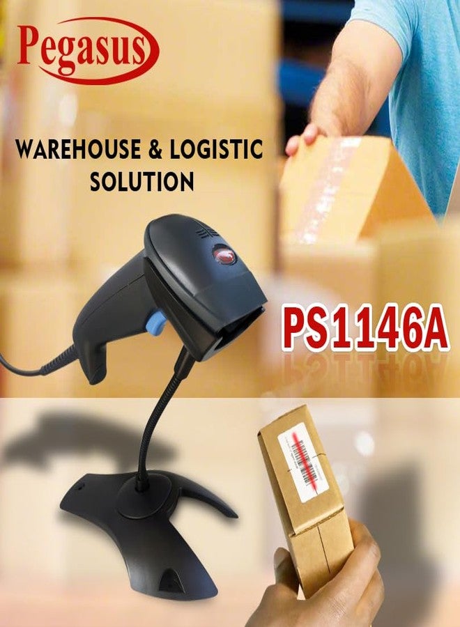Pegasus PS1146A 1D Barcode Scanner | Wired Laser Scanner with Hands-Free Auto Sensing | Barcode Reader | 2 Years Warranty | Compatible with PC for Store, Supermarket, Warehouse - Image 3