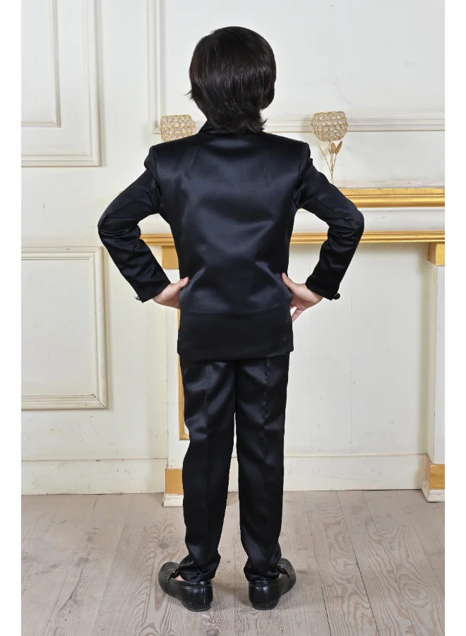 BT DEZINES Black Satin Beadwork Suit Set for Boys