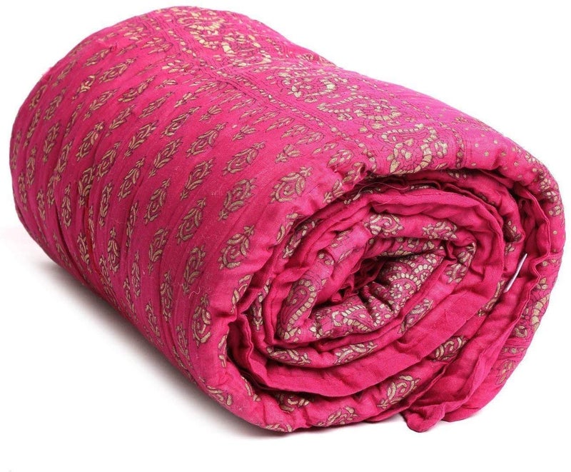 Lilfly Rajasthani Traditional Light Weight Pure Cotton Single Bed Soft Jaipuri AC Quilt/Razai with Gold Block muglai Print Quilts Blankets for Home (Size 85 X 55 inch) - Image 3