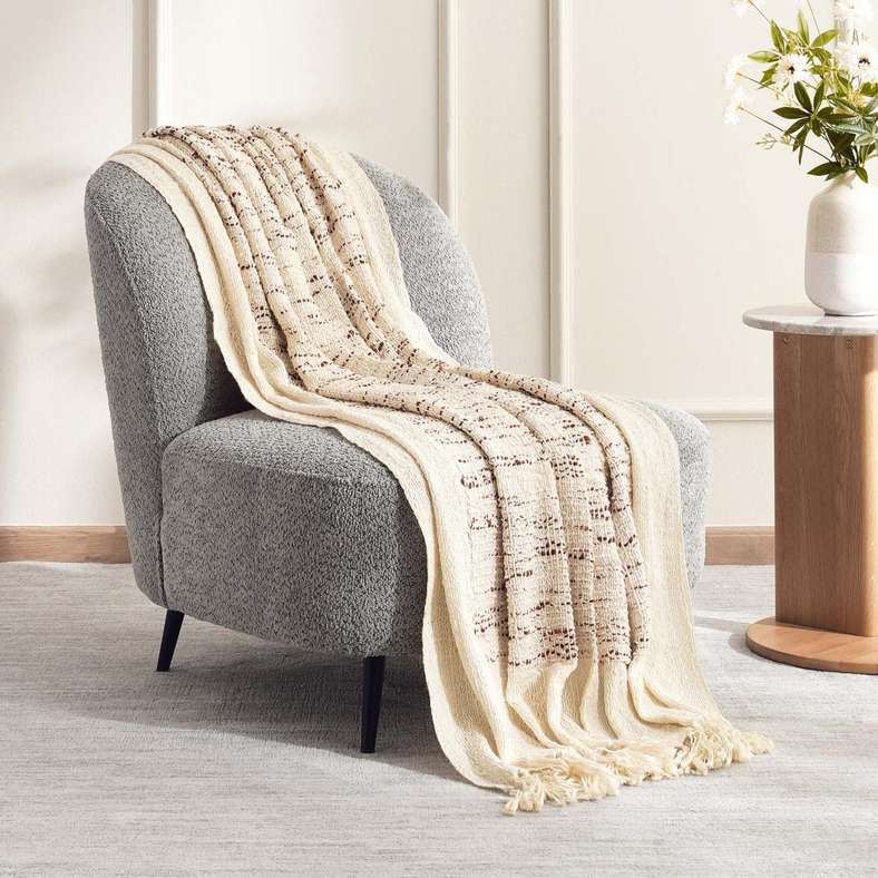 Pan Home Handwoven Throw Blanket - Cream - Image 1