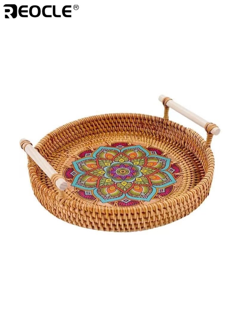 ريوكل سلة تخزين من الخوص المنسوج يدوياً سلة أنيقة من الخيزران مع مقبضين منظم أنيق للاستخدام المنزلي والمكتبي وحضانة الأطفال - Image 1