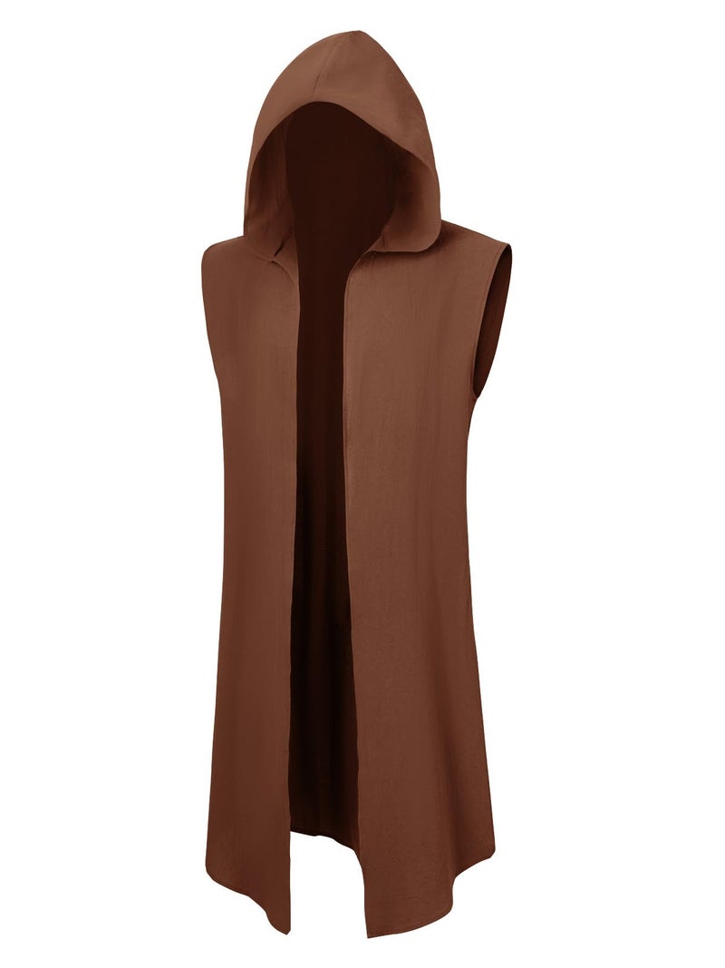 Runcati Mens Renaissance Costume Hooded Surcoat Medieval Knight Sleeveless Tunic Tops Tabard Viking Holloween Cloak - Image 5