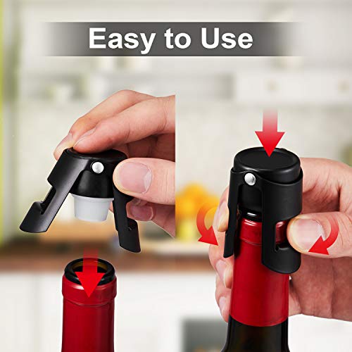 HYZ Champagne Stoppers 2Pack - Stainless Steel Sparkling Wine Bottle Stopper with Pure Silicone Air Tight Seal - Professional Wine Saver for Champagne，Prosecco and Cava (Black) - Image 3