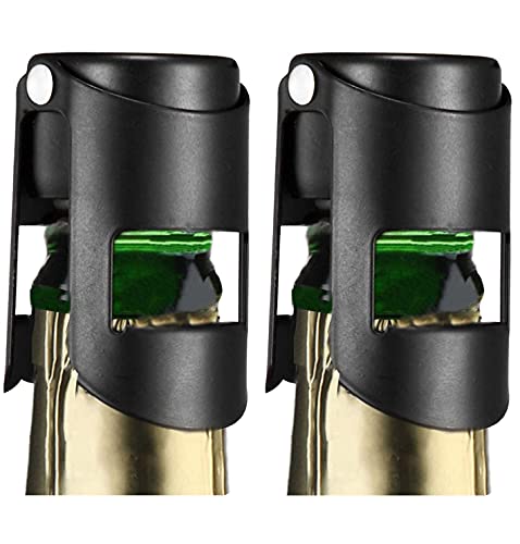 HYZ Champagne Stoppers 2Pack - Stainless Steel Sparkling Wine Bottle Stopper with Pure Silicone Air Tight Seal - Professional Wine Saver for Champagne，Prosecco and Cava (Black) - Image 1