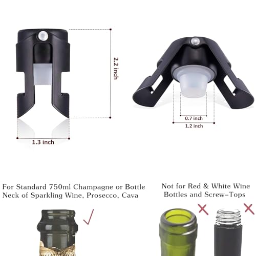 HYZ Champagne Stoppers 2Pack - Stainless Steel Sparkling Wine Bottle Stopper with Pure Silicone Air Tight Seal - Professional Wine Saver for Champagne，Prosecco and Cava (Black) - Image 2