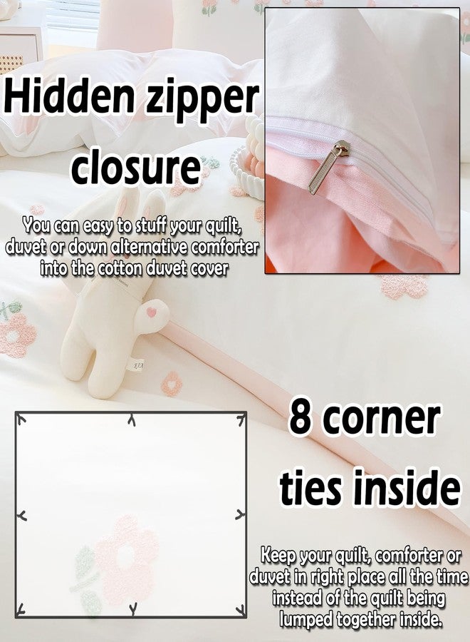 MorroMorn Cotton Duvet Cover Queen Size, 3D Embroidery Floral Bedding Sets, Fluffy Chenille Embroidered Comforter Covers Breathable Sweat-Absorbent for Girls Kids Teen (Flowers White, Full/Queen) - Image 4