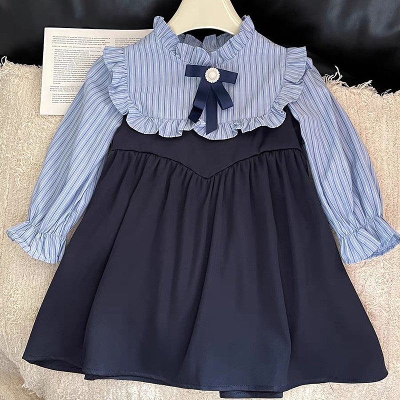 Girls Preppy Dress Long Sleeve Princess Autumn 2024 Blue 