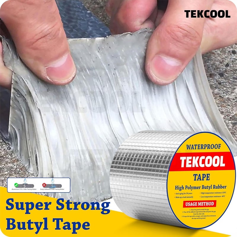 TEKCOOL شريط لاصق قوي للغاية مقاوم للماء للإصلاح الدائم من الألومنيوم وبيوتيل مطاطي مناسب لتسرب السقف، شقوق السطح، فجوات حواف النوافذ، ختم القوارب، تجديد المنازل (10CM*5M (عبوة من 1)). - Image 5