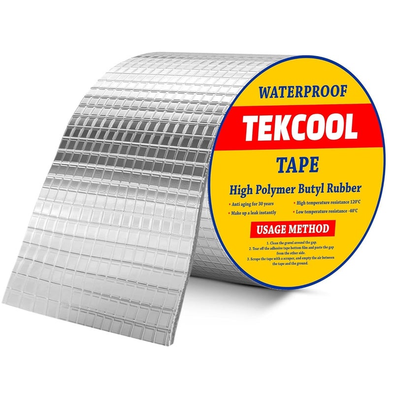 TEKCOOL شريط لاصق قوي للغاية مقاوم للماء للإصلاح الدائم من الألومنيوم وبيوتيل مطاطي مناسب لتسرب السقف، شقوق السطح، فجوات حواف النوافذ، ختم القوارب، تجديد المنازل (10CM*5M (عبوة من 1)). - Image 2